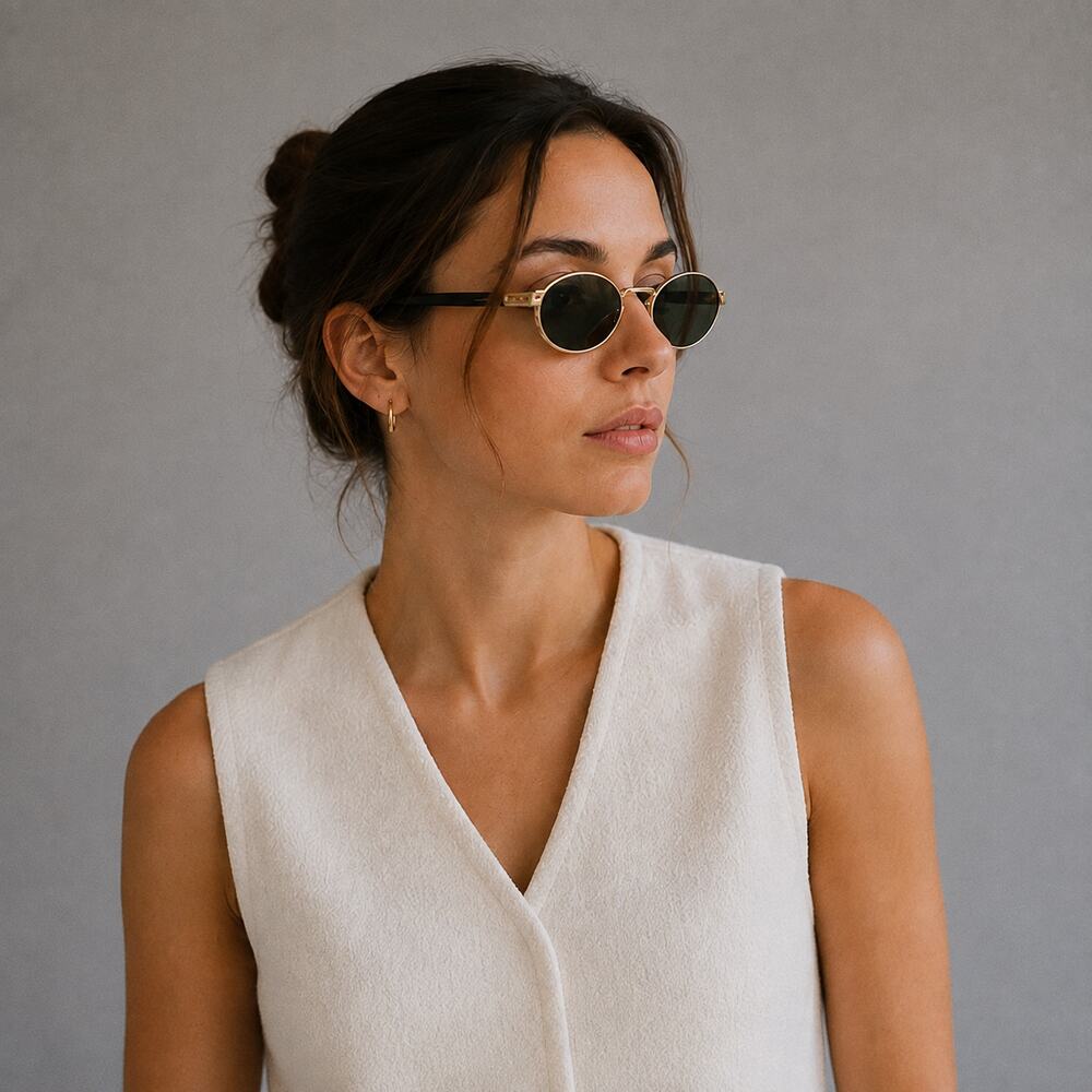 Prada Round Metal Frame Sunglasses in Black and Gold